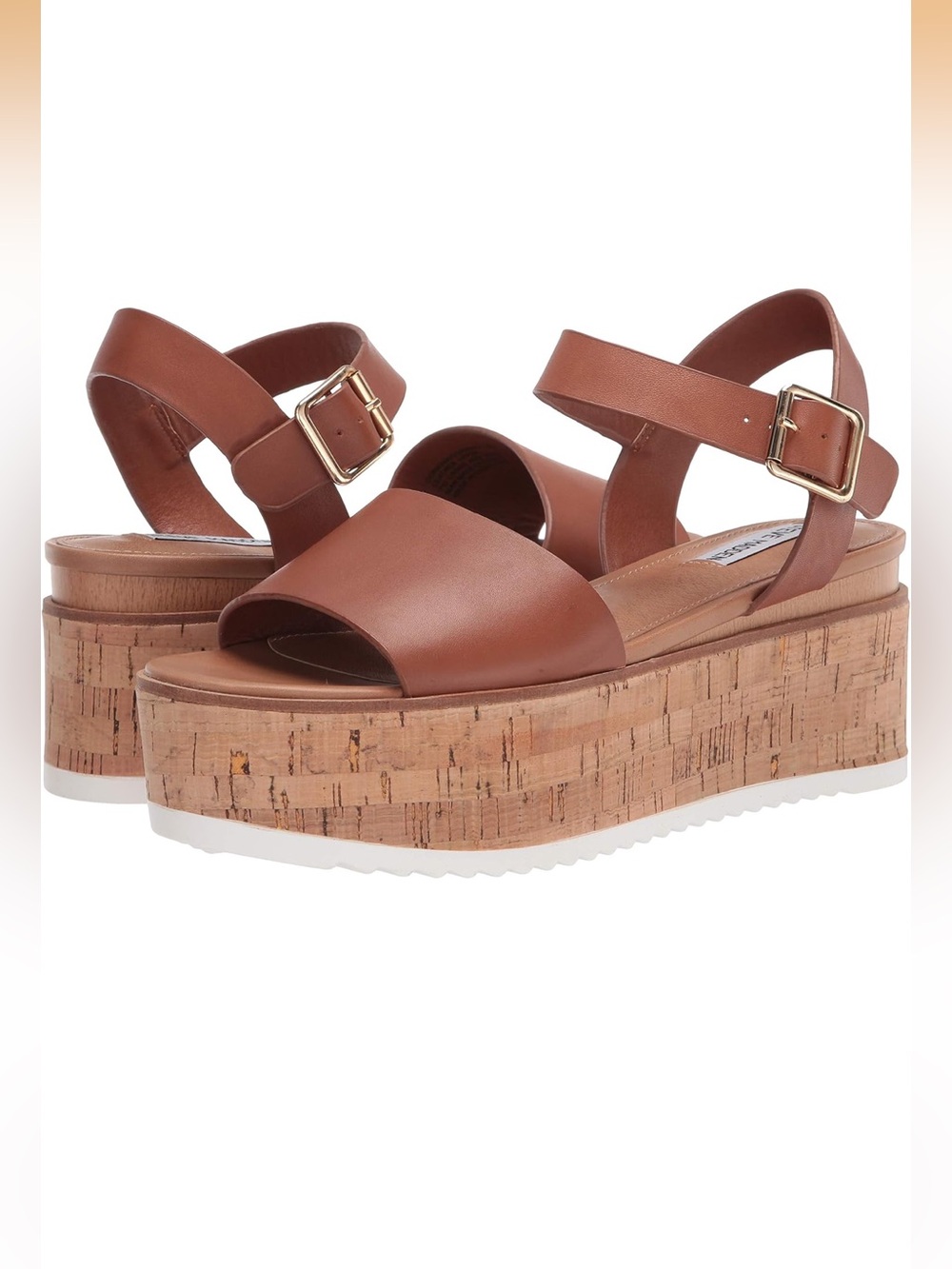 Steve Madden, Corrina Leather Cork Platform Sandals, Cognac, Women’s 10M